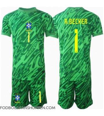 Brasilien Alisson Becker #1 Målmand Hjemmebanetrøje Børn Copa America 2024 Kortærmet (+ Korte bukser)
